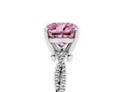 Fancy Pink Cushion Cut Diamond Solitaire Ring Set in Platinum with Twisted Band and Bead Prong Setting