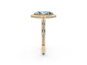 Fancy Blue Marquise Cut Diamond Halo Pavé Split Shank Ring Set in Yellow gold with Prong Setting