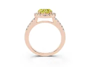 Fancy Yellow Heart Cut Diamond Halo Pavé Solitaire Ring Set in Rose gold with Prong-Set Center Stone