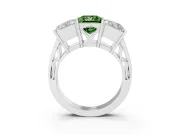 Princess Cut Three Stone Engagement Ring Setting for a Fancy Green Lab-Grown Diamond | Beaded Shoulders | Platinum