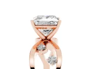 Princess Cut Diamond Solitaire Ring Set in Rose gold with Side Stones on Criss-Cross Band and Prong Setting