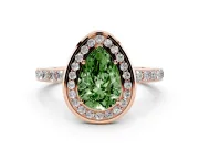 Fancy Green Pear Cut Diamond Halo Ring Set in Rose gold with Bezel Frame and Pavé Band