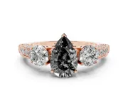 Pear-Shaped Three Stone Engagement Ring Setting for a Black Center | Graduated Pavé Band | Rose Gold
