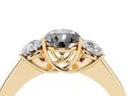 Fancy Black Three-Stone Pear Cut Diamond Ring Set in Yellow gold with Matching Prong Settings and Plain Band