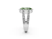 Fancy Green Marquise Cut Diamond Halo Ring Set in White gold with Pavé Split Shank and Prong Setting
