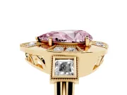 Fancy Pink Pear Cut Diamond Milgrain Halo Ring Set in Yellow gold with Split Shank