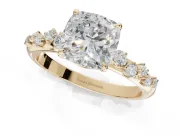 Cushion Cut Solitaire Engagement Ring Setting | Graduated Scattered Accents | Yellow Gold