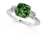 Cushion Cut Three Stone Engagement Ring Setting for a Fancy Green Lab-Grown Diamond | Pave Shoulders | Platinum