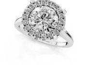 Round Claw Corner Halo Engagement Ring Setting | Slim Plain Band | White Gold