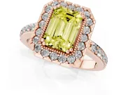 Emerald Cut Milgrain Halo Engagement Ring Setting for a Fancy Yellow Lab-Grown Diamond | Pavé Shoulders | Rose Gold