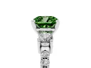 Cushion Cut Three Stone Engagement Ring Setting for a Fancy Green Lab-Grown Diamond | Pavé Band | White Gold