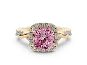 Cushion Cut Twist Halo Engagement Ring Setting for a Fancy Pink Lab-Grown Diamond | Yellow Gold