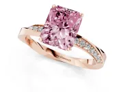 Radiant Cut Twisted Pave Engagement Ring Setting for a Fancy Pink Lab-Grown Diamond | Ribbon Band | Rose Gold
