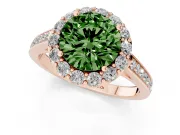 Fancy Green Round Cut Diamond Floral Halo Ring Set in Rose gold with Pavé Band and Prong Setting