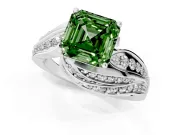 Asscher Cut Bypass Hidden Halo Engagement Ring Setting for a Fancy Green Lab-Grown Diamond | Graduated Pavé | Platinum