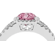 Fancy Pink Cushion Cut Diamond Halo Ring Set in Platinum with Pavé Split Shank and Prong Setting