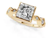 Princess Cut Vintage Milgrain Engagement Ring Setting | Marquise and Square Stations | Yellow Gold
