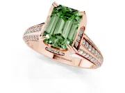 Emerald Cut Hidden Halo Engagement Ring Setting for a Fancy Green Lab-Grown Diamond | Triple Row Pavé Band | Rose Gold