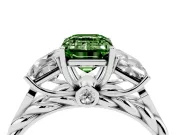 Fancy Green Emerald Cut Diamond Three-Stone Ring Set in Silver with Braided Band