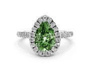 Pear-Shaped Raised Halo Engagement Ring Setting for a Fancy Green Lab-Grown Diamond | Pave Band | Sterling Silver