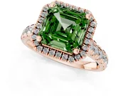 Asscher Cut Accented Halo Engagement Ring Setting for a Fancy Green Lab-Grown Diamond | Rose Gold