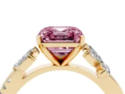 Fancy Pink Asscher Cut Diamond Floral Vine Solitaire Engagement Ring Set in Yellow gold with Marquise Leaves