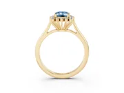 Fancy Blue Emerald Cut Diamond Halo Ring Set in Yellow gold with Plain Solitaire Band and Prong Setting