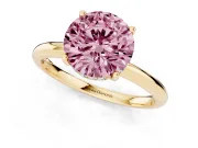 Fancy Pink Round Cut Diamond Solitaire Engagement Ring Set in Yellow gold with Prong Setting and Polished Band