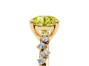 Fancy Yellow Round Cut Diamond Solitaire Vine Band Ring Set in Yellow gold with Round Accents and Prong Setting