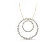 Round Diamond Double Halo Pendant Set in Yellow gold with Prong-Set Accents