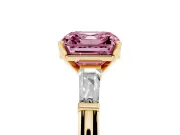 Asscher Cut Three Stone Engagement Ring Setting for a Fancy Pink Lab-Grown Diamond | Tapered Baguettes | Yellow Gold