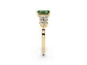 Fancy Green Emerald Cut Diamond Cluster Engagement Ring Set in Yellow gold with Pavé Band and Prong Setting