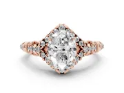 Oval Hidden Halo Filigree Engagement Ring Setting | Pavé Shoulders | Rose Gold