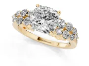 Cushion Cut Side Stone Engagement Ring Setting | Two-Row Shoulder Clusters | Yellow Gold