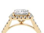 Princess Cut Halo Engagement Ring Setting | Pave Shoulders | Yellow Gold