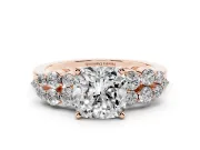 Cushion Cut Diamond Cluster Engagement Ring Set in Rose gold with Pavé Band and Prong Setting