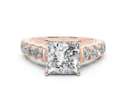 Princess Cut Cut-Down Side Stone Engagement Ring Setting | Scalloped Shoulders | Rose Gold