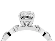 Emerald Cut Diamond Solitaire Ring Set in Silver with Ribbon Twist Band, Round Accents and Prong Setting