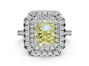 Canary Yellow Radiant Cut Lab-Grown Diamond Double Halo Statement Ring Set in Sterling Silver with Pavé Band