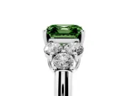 Fancy Green Asscher Cut Diamond Cluster Ring Set in Platinum with Round Accent Stones and Prong Setting on a Plain Band