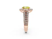 Fancy Yellow Oval Cut Diamond Halo Engagement Ring Set in Rose gold with Split Shank and Prong Setting
