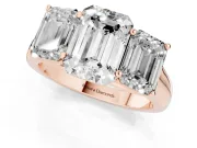 Emerald Cut Three Stone Engagement Ring Setting | Basket Prong Heads | Rose Gold