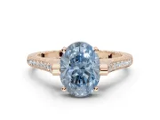 Oval Vintage Cathedral Engagement Ring Setting for a Fancy Blue Lab-Grown Diamond | Carved Band | Rose Gold