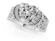 Heart-Shaped Vintage Milgrain Pave Engagement Ring Setting | Crescent Side Rows | Sterling Silver