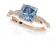 Cushion Cut Twisted Pavé Solitaire Engagement Ring Setting for a Fancy Blue Lab-Grown Diamond | Open Basket | Rose Gold