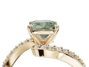 Cushion Cut Bypass Pavé Engagement Ring Setting for a Fancy Green Lab-Grown Diamond | Yellow Gold