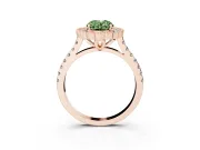 Fancy Green Oval Cut Diamond Milgrain Floral Halo Engagement Ring Set in Rose gold with Pavé Band