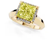 Princess Cut Halo Engagement Ring Setting for a Fancy Yellow Lab-Grown Diamond | Knife-Edge Band | Yellow Gold