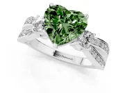 Fancy Green Three-Stone Heart Cut Diamond Twist Band Ring Set in Platinum with Pavé Accents and Prong Setting