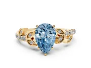 Pear-Shaped Leaf Pavé Engagement Ring Setting for a Fancy Blue Lab-Grown Diamond | Yellow Gold